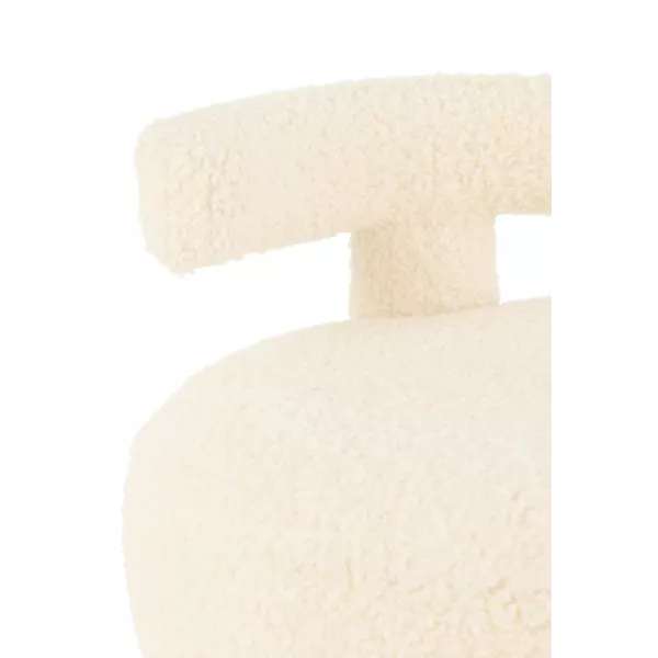 Pouf rond avec dossier en tissu bouclé BARMINE (Blanc cassé)