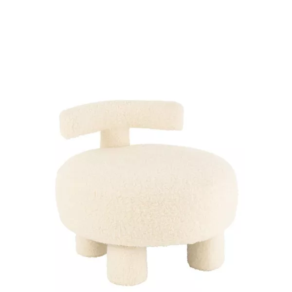 Pouf rond avec dossier en tissu bouclé BARMINE (Blanc cassé)