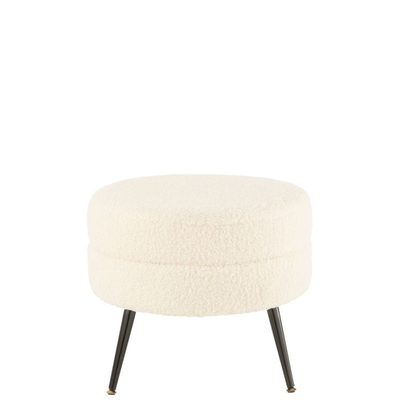 Pouf rond en tissu bouclé sur pieds en métal noir BARMINE (Blanc cassé)