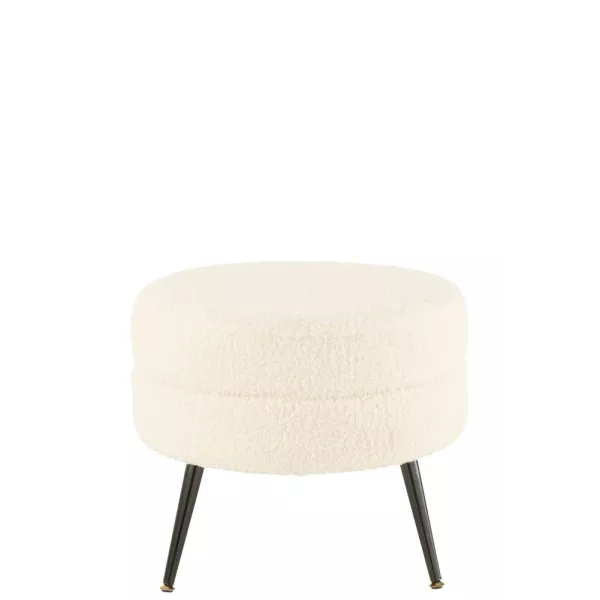 Pouf rond en tissu bouclé sur pieds en métal noir BARMINE (Blanc cassé)