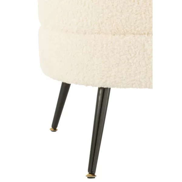 Pouf rond en tissu bouclé sur pieds en métal noir BARMINE (Blanc cassé)