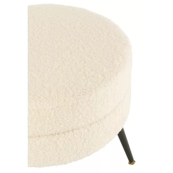 Pouf rond en tissu bouclé sur pieds en métal noir BARMINE (Blanc cassé)