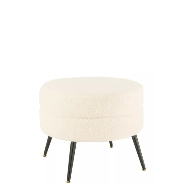 Pouf rond en tissu bouclé sur pieds en métal noir BARMINE (Blanc cassé)