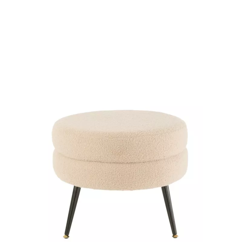 Pouf rond en tissu bouclé sur pieds en métal noir BARMINE (Beige)