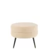 Pouf rond en tissu bouclé sur pieds en métal noir BARMINE (Beige)