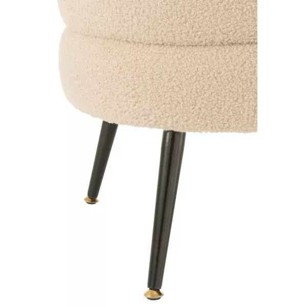 Pouf rond en tissu bouclé sur pieds en métal noir BARMINE (Beige)