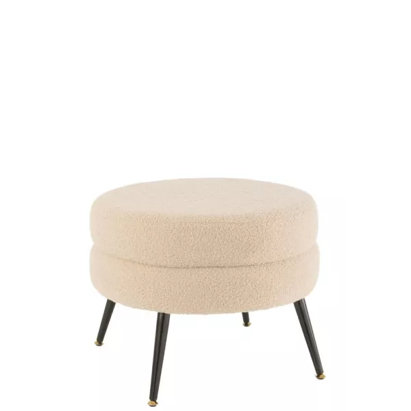 Pouf rond en tissu bouclé sur pieds en métal noir BARMINE (Beige)