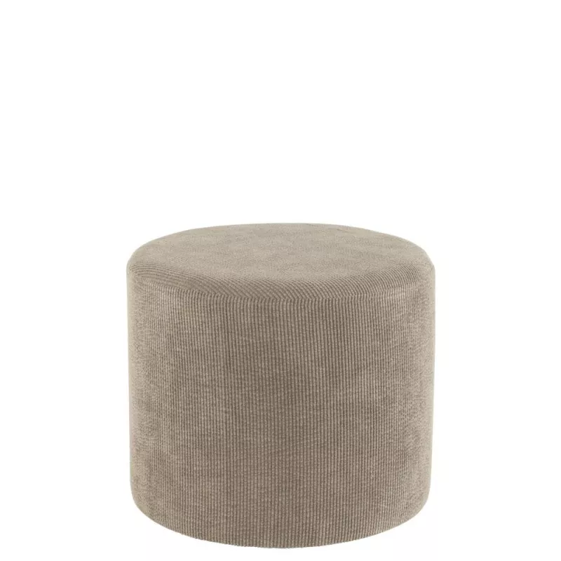 Pouf rond en tissu velours côtelé SANTANA (Gris/Greige)