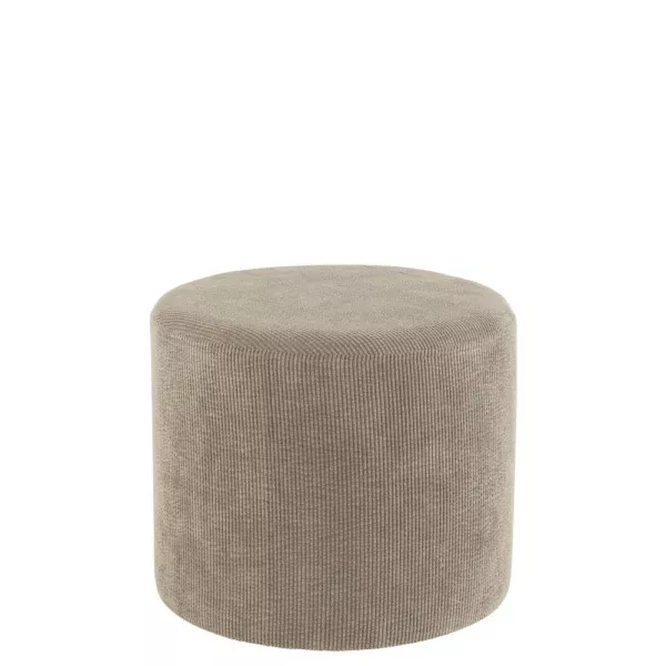 Pouf rond en tissu velours côtelé SANTANA (Gris/Greige)