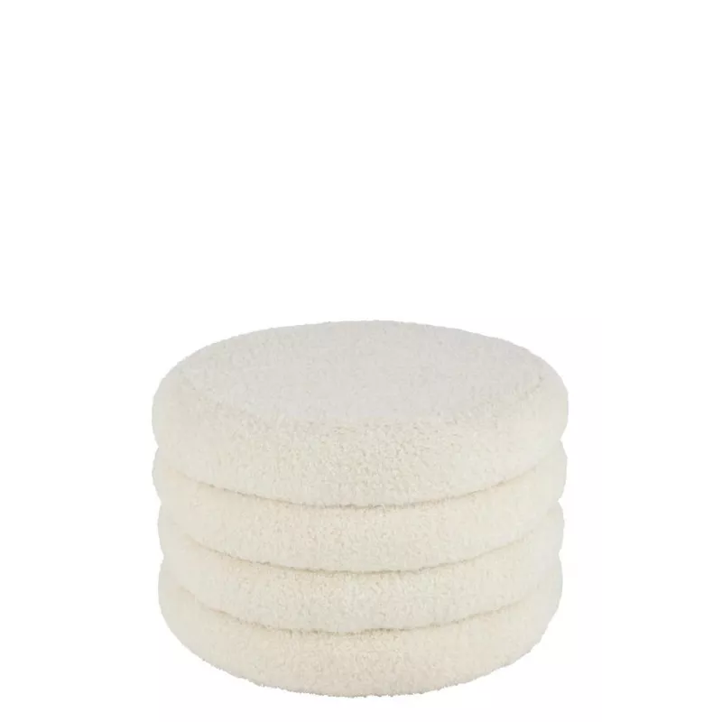 Pouf rond en tissu bouclé MARTAL (Blanc cassé)