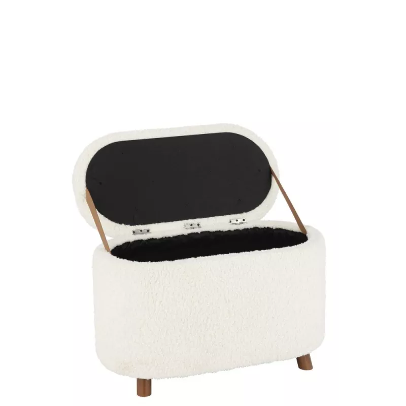 Pouf de rangement avec coffre en tissu bouclé MARTAL (Blanc cassé)