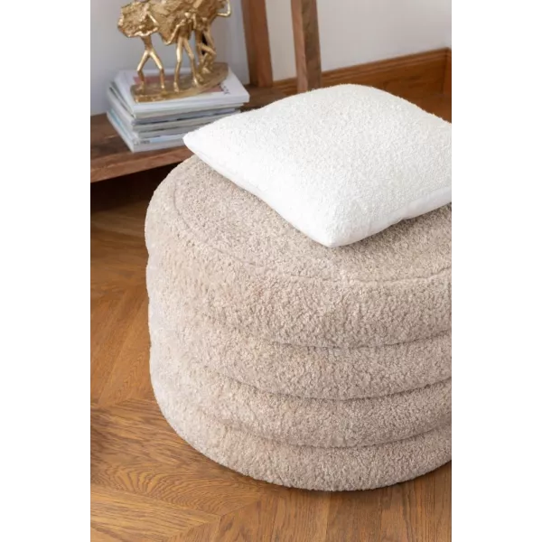 Pouf rond en tissu bouclé MARTAL (Beige)