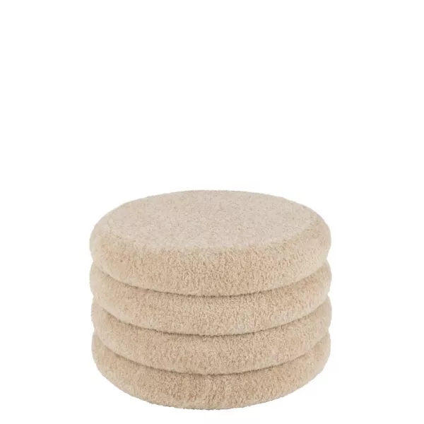 Pouf rond en tissu bouclé MARTAL (Beige)