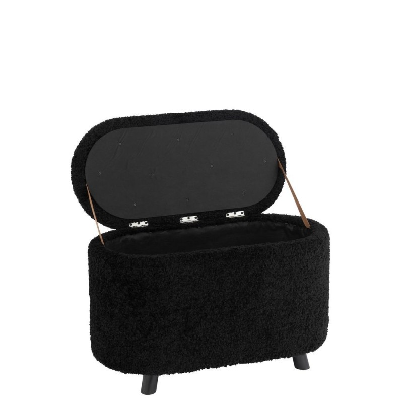 Pouf de rangement avec coffre en tissu bouclé MARTAL (Noir)