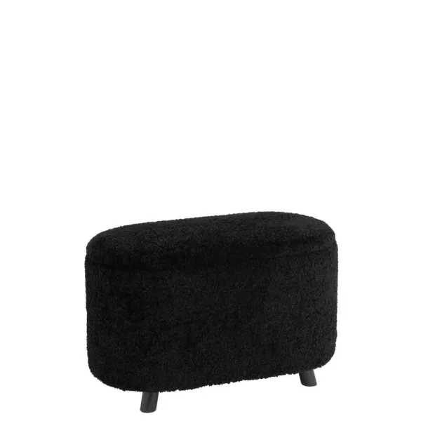 Pouf de rangement avec coffre en tissu bouclé MARTAL (Noir)