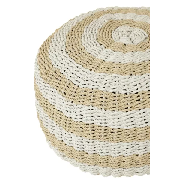 Pouf rond à rayures CROUPS (Blanc, beige)