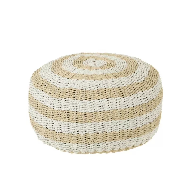 Pouf rond à rayures CROUPS (Blanc, beige)