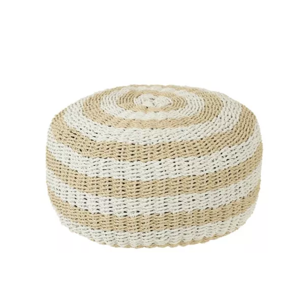 Pouf rond à rayures CROUPS (Blanc, beige)