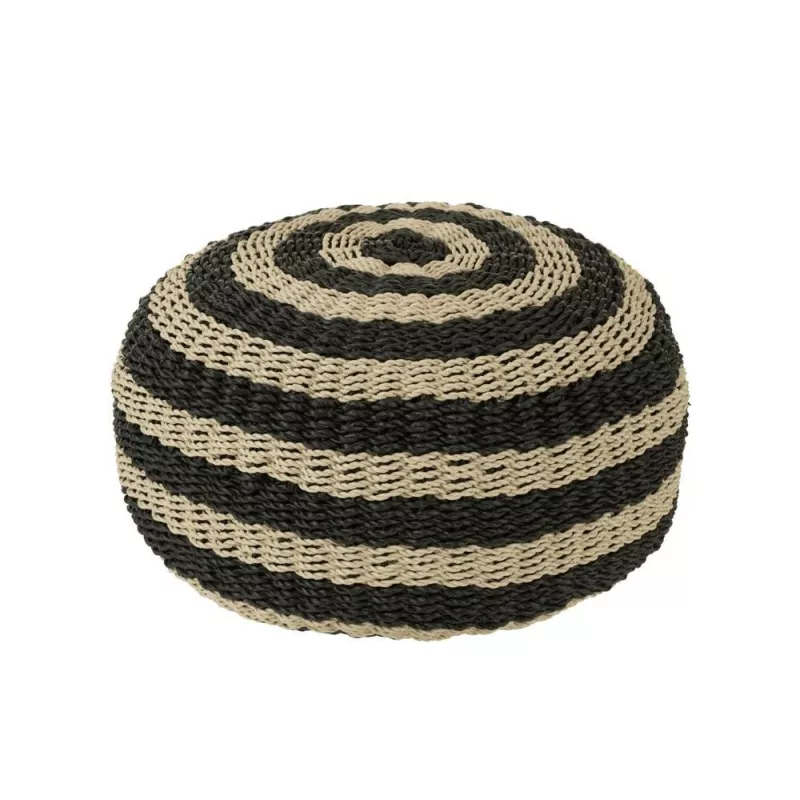 Pouf rond à rayures CROUPS (Noir, naturel)