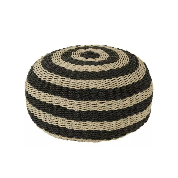 Pouf rond à rayures CROUPS (Noir, naturel)