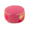 Pouf rond en tissu brodé de fleurs CHALOU (Rose)