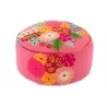 Pouf rond en tissu brodé de fleurs CHALOU (Rose)