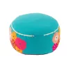 Pouf rond en tissu brodé de fleurs CHALOU (Bleu)