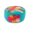 Pouf rond en tissu brodé de fleurs CHALOU (Bleu)