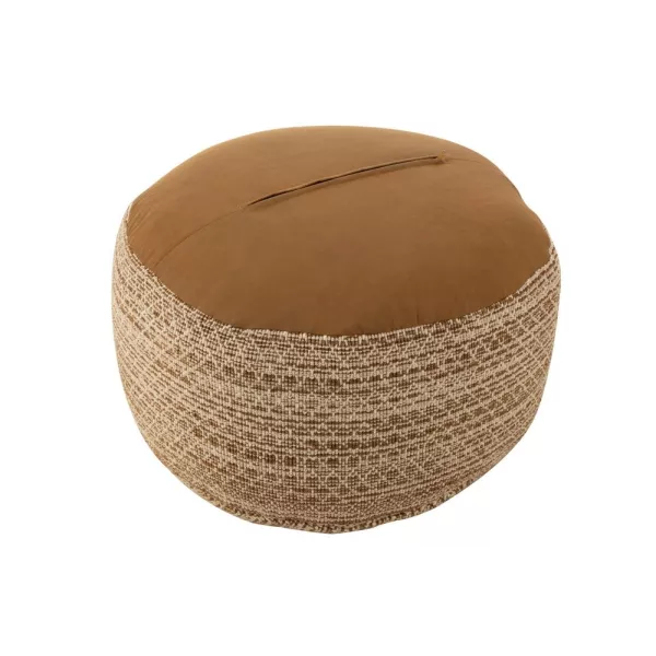 Pouf rond en tissu motifs carrés Intérieur/Extérieur OULON (Marron)