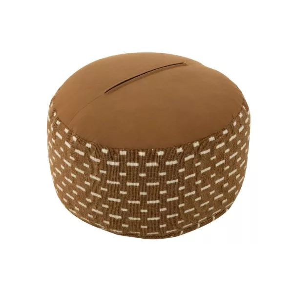 Pouf rond en tissu motifs traits Intérieur/Extérieur OULON (Marron)