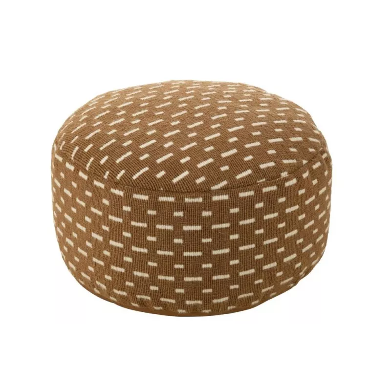 Pouf rond en tissu motifs traits Intérieur/Extérieur OULON (Marron)