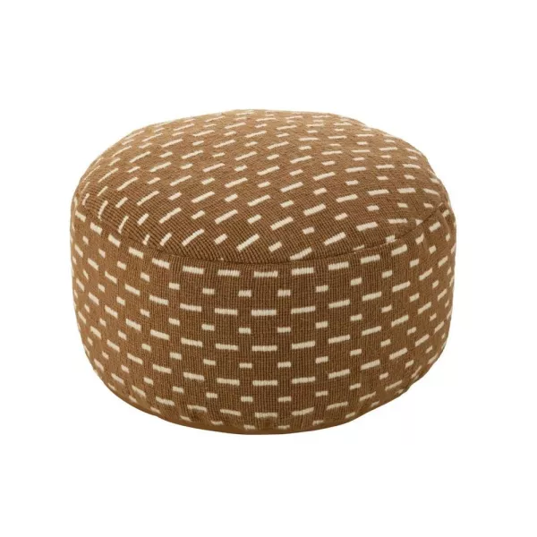 Pouf rond en tissu motifs traits Intérieur/Extérieur OULON (Marron)