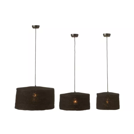 Set de 3 lampes suspendues en fibres naturelles JUJU (Noir)