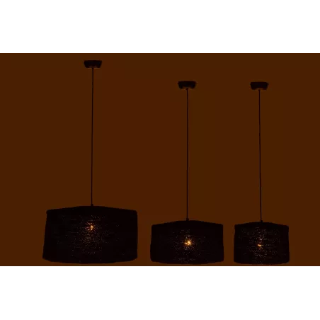 Set de 3 lampes suspendues en fibres naturelles JUJU (Noir)