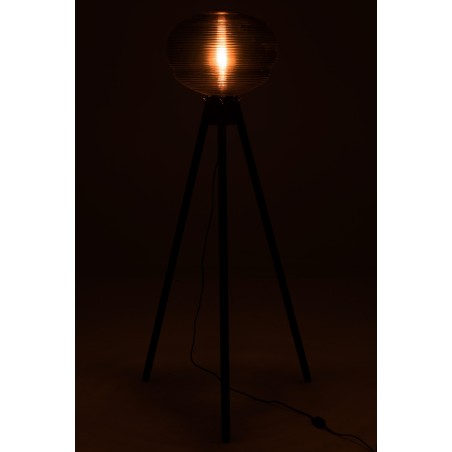 Lampe trépied en verre et bois CHAMINE (Gris/Greige)