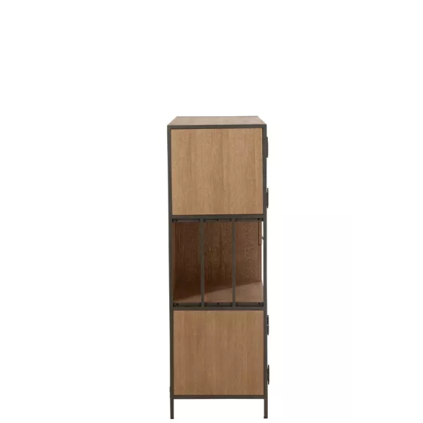 Armoire 5 niches 2 tiroirs en bois et métal ZAZI (90x120,5 cm) (Naturel, noir)