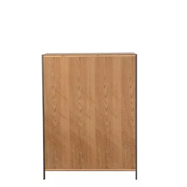 Armoire 5 niches 2 tiroirs en bois et métal ZAZI (90x120,5 cm) (Naturel, noir)