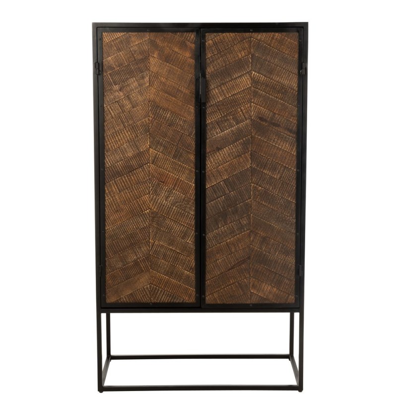 Armoire bar en bois de manguier et métal MIZO (90x160,5 cm) (Marron, noir)