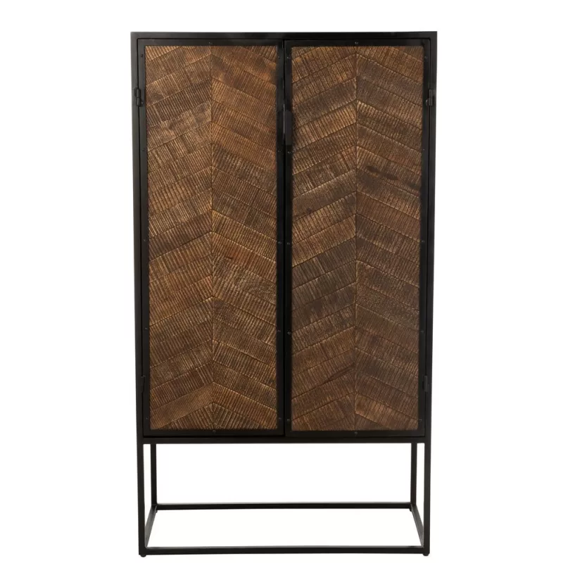 Armoire bar en bois de manguier et métal MIZO (90x160,5 cm) (Marron, noir)