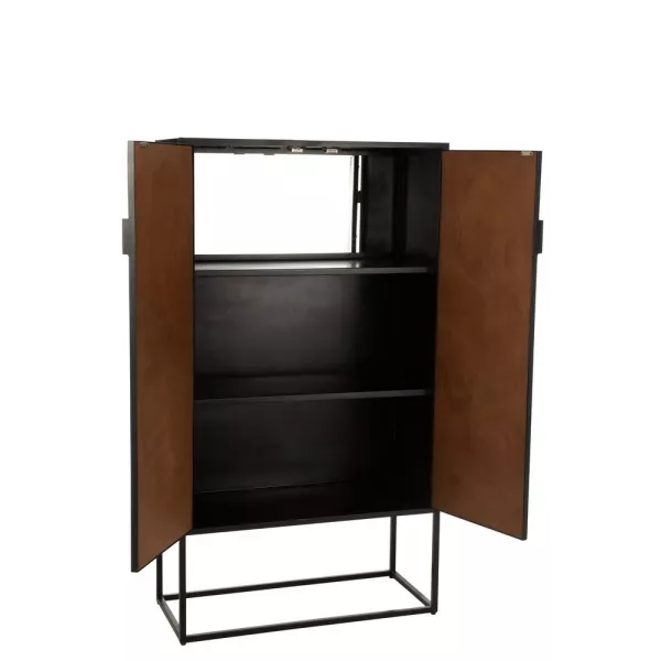 Armoire bar en bois de manguier et métal MIZO (90x160,5 cm) (Marron, noir)