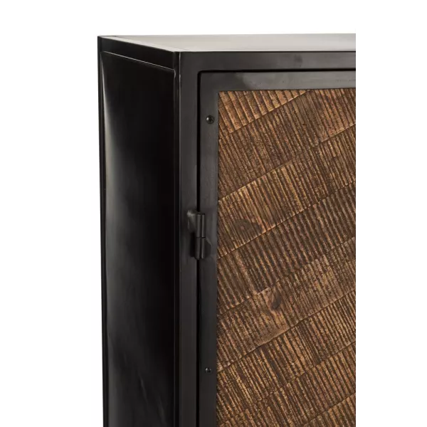 Armoire bar en bois de manguier et métal MIZO (90x160,5 cm) (Marron, noir)