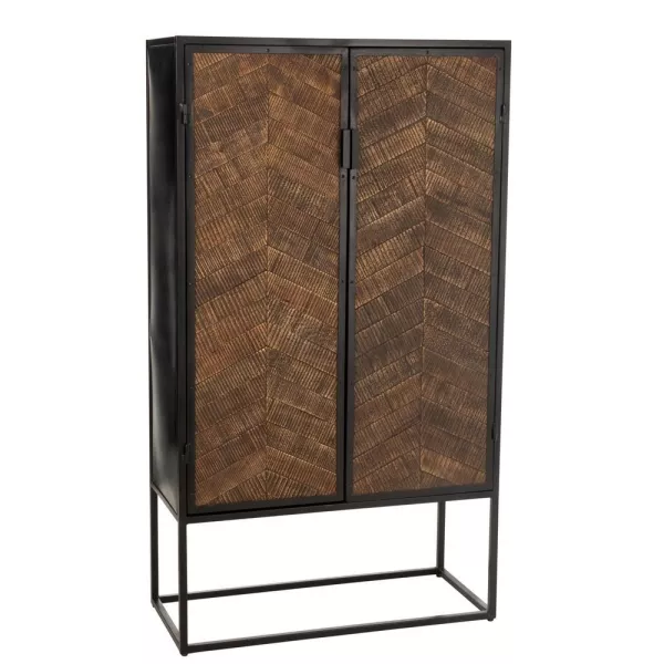 Armoire bar en bois de manguier et métal MIZO (90x160,5 cm) (Marron, noir)