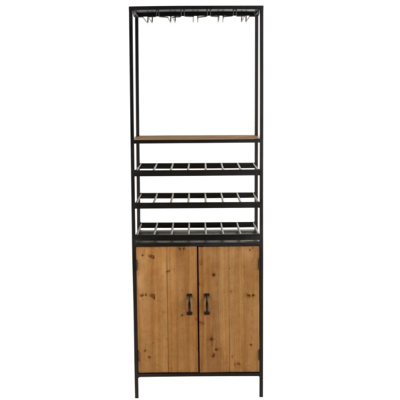 Armoire pour bouteilles et verres en bois et métal CABIN (60x180 cm) (Naturel, noir)