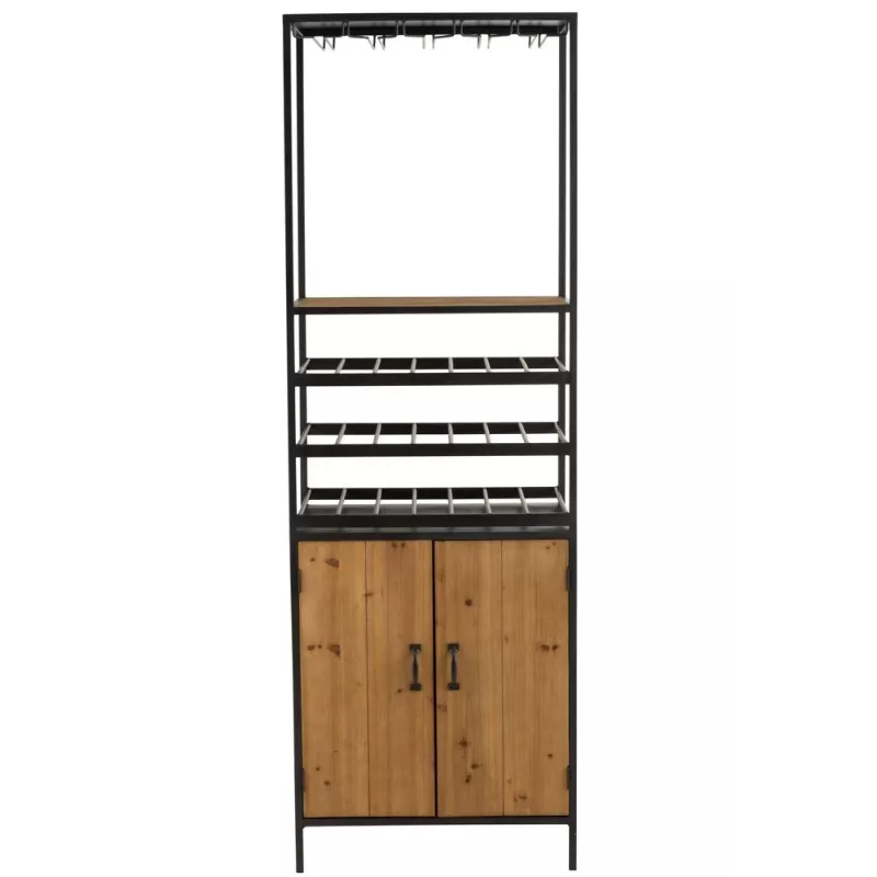 Armoire pour bouteilles et verres en bois et métal CABIN (60x180 cm) (Naturel, noir)