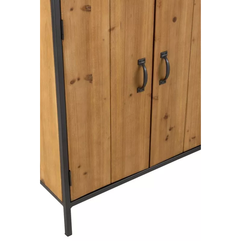 Flaschen- und Glasvitrine aus Holz und Metall CABIN (60x180 cm) (Natur, schwarz)