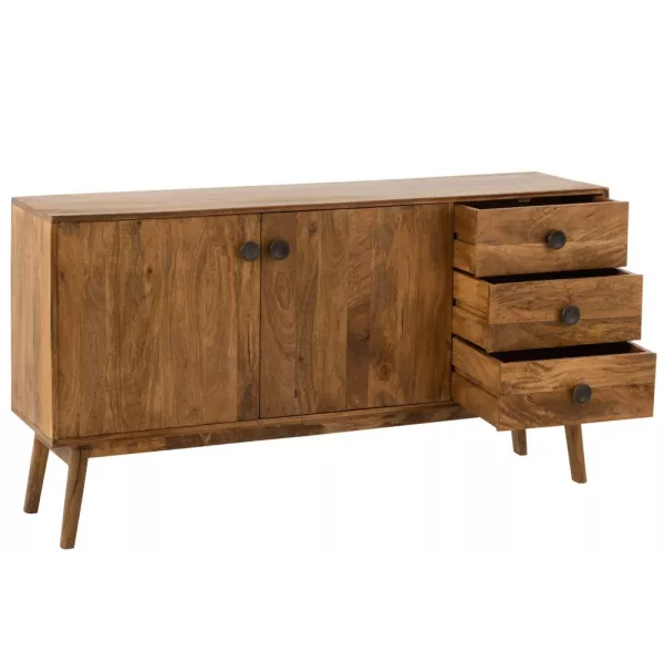 Buffet 2 portes 3 tiroirs en bois de manguier PEROT (145x80 cm) (Marron)