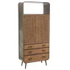 Armoire haute 2 portes 3 tiroirs en bois et métal GIBA (80x180 cm) (Naturel, noir)