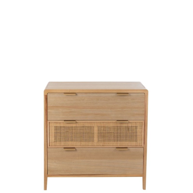 Commode 3 tiroirs en bois et rotin PAWAL (90x90 cm) (Naturel)