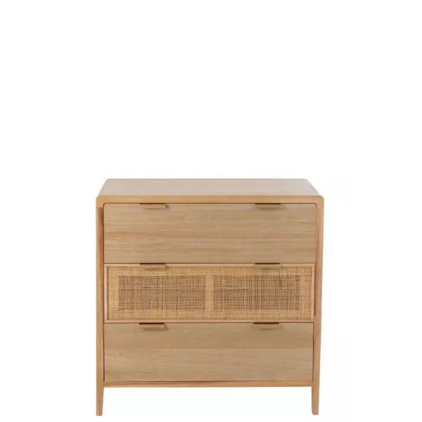 Commode 3 tiroirs en bois et rotin PAWAL (90x90 cm) (Naturel)