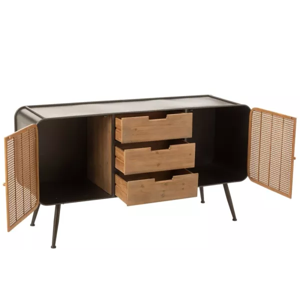 Buffet 2 portes 3 tiroirs en bois et métal GIBA (145x78 cm) (Naturel, noir)